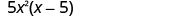 The mathematical expression 5x^2(x-5) is displayed against a white background.